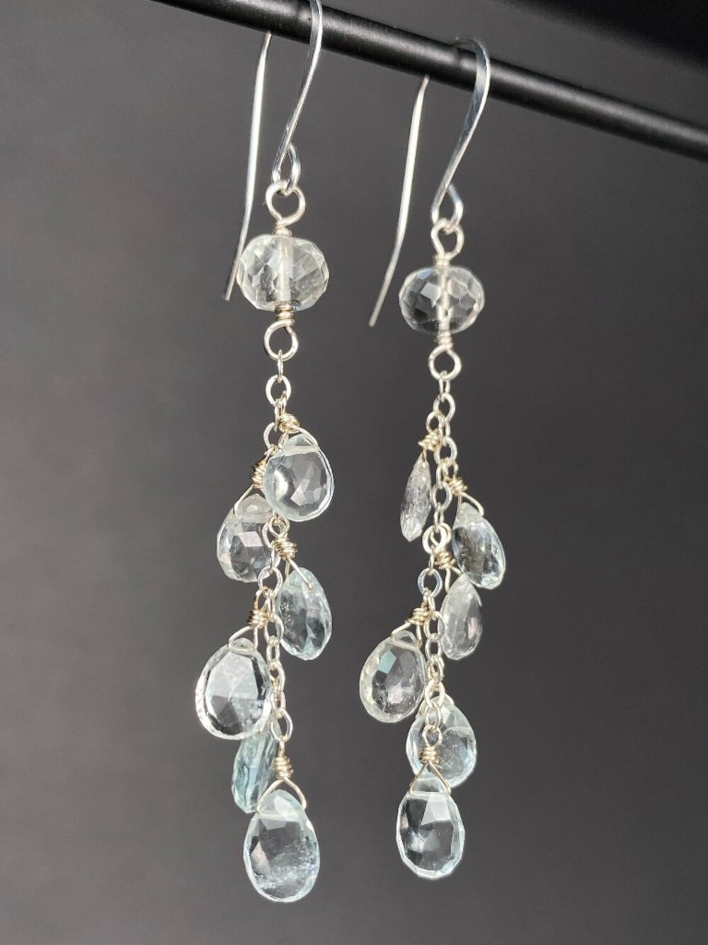 Aquamarine, Goshenite & Prasiolite Waterfall Dangle Earrings